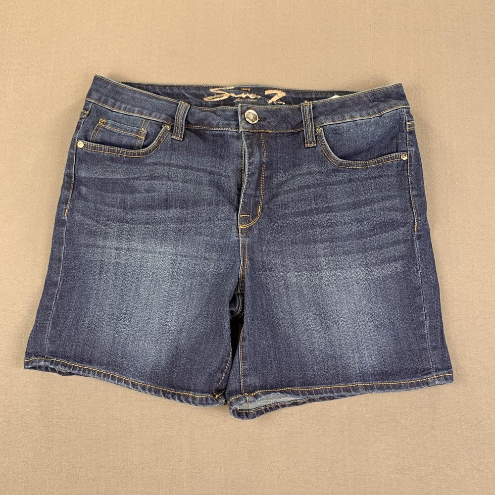Seven7 Shorts Women 12 (36) Dark Wash Blue Weekend Short Denim Jean Stretch Jort - Picture 3 of 15